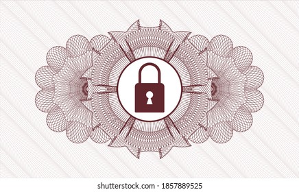 Red linear rosette. Vector Illustration. Detailed with closed lock icon inside