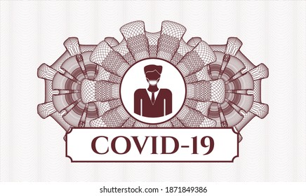 Red linear rosette. Vector Illustration. Detailed with man wearing face mask icon and COVID-19 text inside