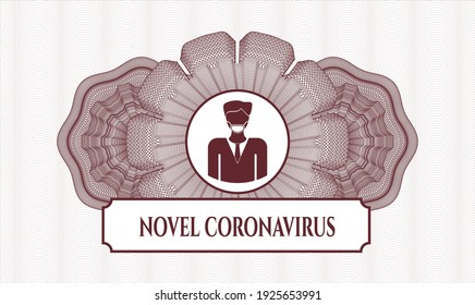 Red linear rosette. Vector Illustration. Detailed with man wearing face mask icon and Novel Coronavirus text inside