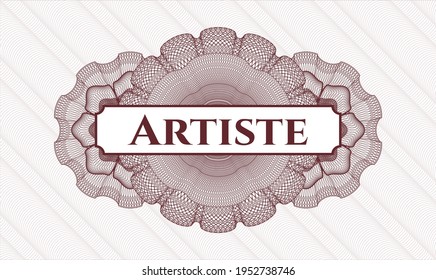 Red linear rosette. Vector Illustration. Detailed with text Artiste inside