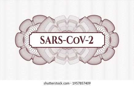 Red linear rosette. Vector Illustration. Detailed with text SARS-CoV-2 inside