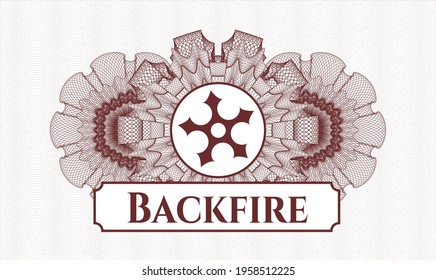 Rotes lineares Rosett. Vektorgrafik. Detaillierte Angaben mit Ninja-Sternsymbol und Backfire-Text im Inneren