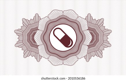 Red linear rosette. Vector Illustration. Detailed with pill icon inside
