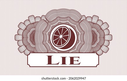 Red linear rosette. Vector Illustration. Detailed with orange icon and Lie text inside