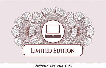 Red linear rosette. Vector Illustration. Detailed with laptop icon and Limited Edition text inside