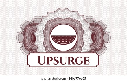 Red linear rosette with watermelon icon and Upsurge text inside