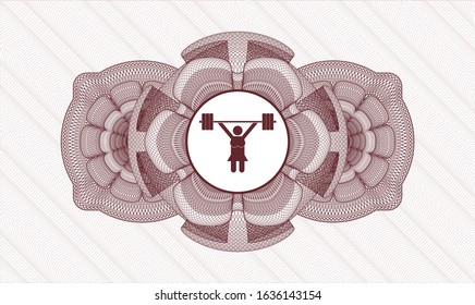 Red linear rosette with weightlifter girl icon inside