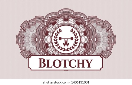 Red linear rosette with weightlifting inside of crown icon and Blotchy text inside