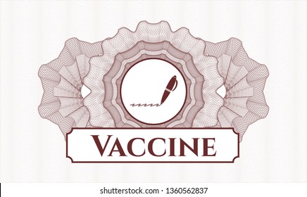 Red linear rosette with writer icon and Vaccine text inside