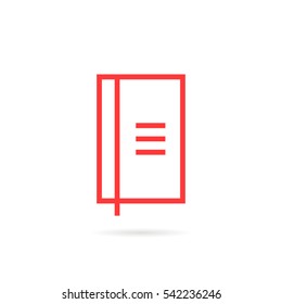 red linear simple notebook icon. concept of blank, knowledge, literature, ui element, turning cover, stationery template. flat style trend modern brand logotype graphic art design on white background