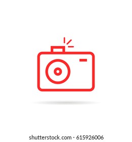 red linear simple photo camera logo. unusual flat stroke style trend modern logotype graphic art design on white. contemporary photograph minimal emblem or user interface in mobile application concept