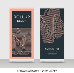 Red lined Abstract Shapes Modern Exhibition Advertising Trend Business Roll Up Banner Stand Poster Brochure flat design template creative concept. Red black Roll Up EPS. Presentation Cover