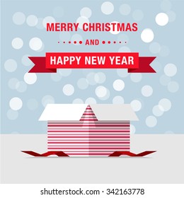 Red Lined Christmas Gifts Box with red banner for your best holiday wishes