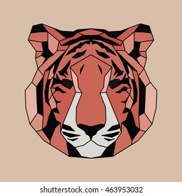 Red lined low poly tiger