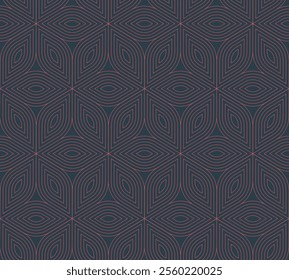 Red Lines Art Deco Simple Seamless Pattern Vector Vintage Abstract Background. Decorative Geometric Thin Lines Elegant Boho Repetitive Wallpaper. Classy Fashionable Pattern Retro Art Illustration