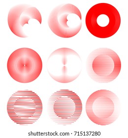 Red Lines in Circle Form . Spiral Vector Illustration .Technology round Logo . Design element . Abstract Geometric shape . Striped border frame for image