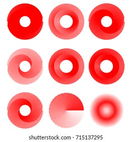Red Lines in Circle Form . Spiral Vector Illustration .Technology round Logo . Design element . Abstract Geometric shape . Striped border frame for image