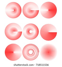 Red Lines in Circle Form . Spiral Vector Illustration .Technology round Logo . Design element . Abstract Geometric shape . Striped border frame for image