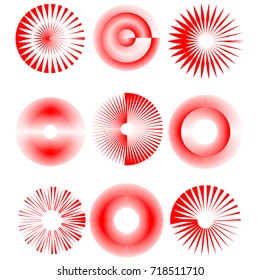 Red Lines in Circle Form . Spiral Vector Illustration .Technology round Logo . Design element . Abstract Geometric shape . Striped border frame for image