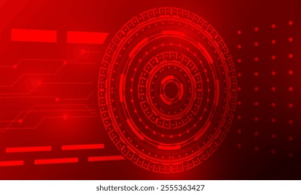 red lines circuit connecting circle high technology abstract background