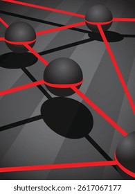Red lines and circular shapes technology vector background