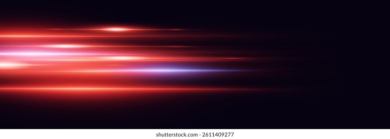 Red lines of speed and light. Neon light effect.