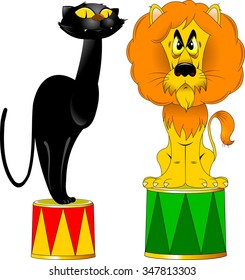 red lion and black panther sitting next, vector