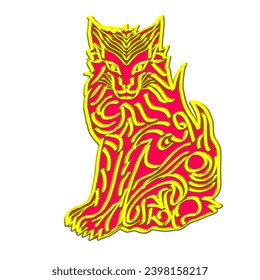 A red lion drawing with golden lines is a symbolic representation of Asian culture.