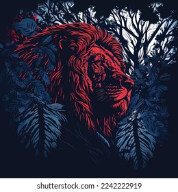 red Lion face in the jungle with trees