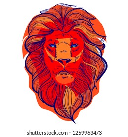 Red lion, logo lion king, sign, symbol, wallpaper background, hand drawing, vector illustration.