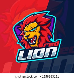 Red Lion Mascot Esport Logo Design