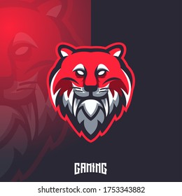  Red Lion mascot logo design vector with modern illustration concept style for badge, emblem and t shirt printing. Lion illustration for sport and e-sport team.