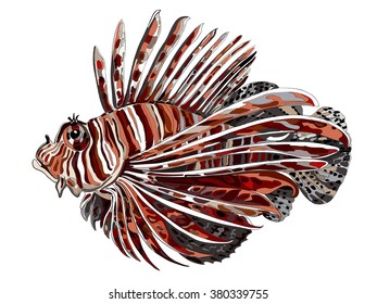 red lionfish Pterois volitans, vector image