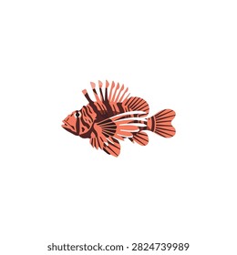 Red Lionfish Vector Illustration Isolated on White Background for Marine Wildlife and Nature Design
