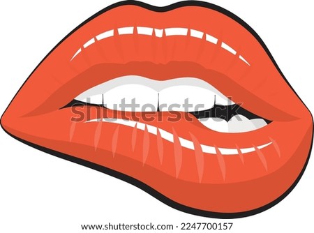 Red Lip Biting vector illustration, woman Lips Clipart