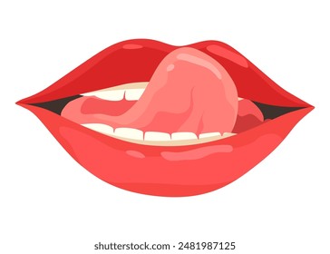 Red lip female. Woman expressed emotion, beauty concept. Modern flat vector design illustration
