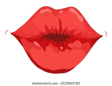 Red lip female. Woman expressed emotion, beauty concept. Modern flat vector design illustration