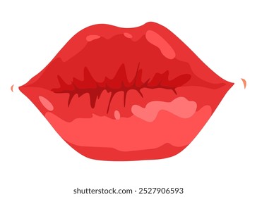 Labio rojo femenino. La mujer expresó emoción, concepto de belleza. Ilustración de diseño de Vector plano moderno