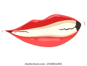 Labio rojo femenino. La mujer expresó emoción, concepto de belleza. Ilustración de diseño de Vector plano moderno