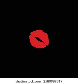 Red lip icon isolated on black background. Valentine day red lip icon.