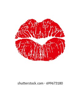 A red lip print on a white background. Vector illustration