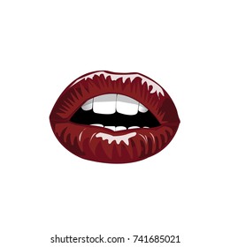 Red Lip, Vector illustration, teeth. White background. Clipart