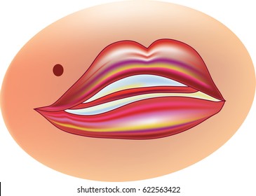 red lips with birthmark