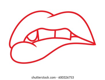 Red lips biting outline