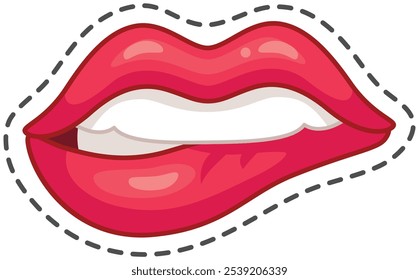 Labios rojos que muerden juguetonamente en un fondo blanco, añadiendo glamour y seducción