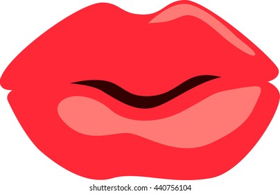 Red lips biting retro icon isolated on white background. Vector illustration.