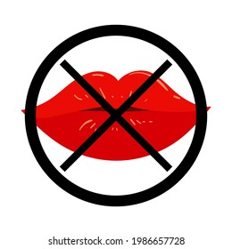 Red lips and black cross on white background, silence symbol, vector illustration