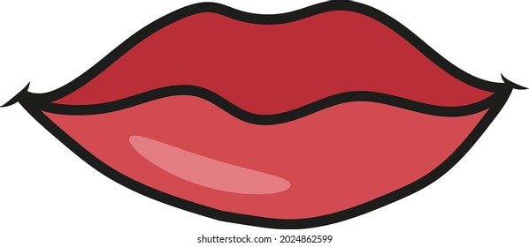 red lips with black outlines in a relaxed pose