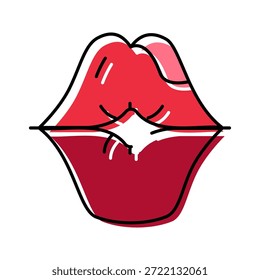 Red lips with a bold black outline expressing sensuality and beauty in a modern pop art illustration style, conveying concepts of love, romance, and attraction