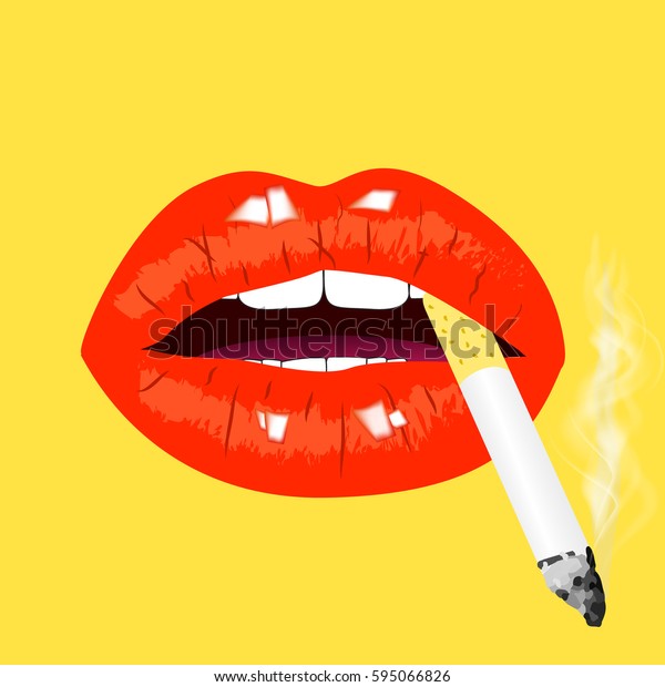 Red Lips Cigarette On Yellow Background Stock Vector (Royalty Free ...